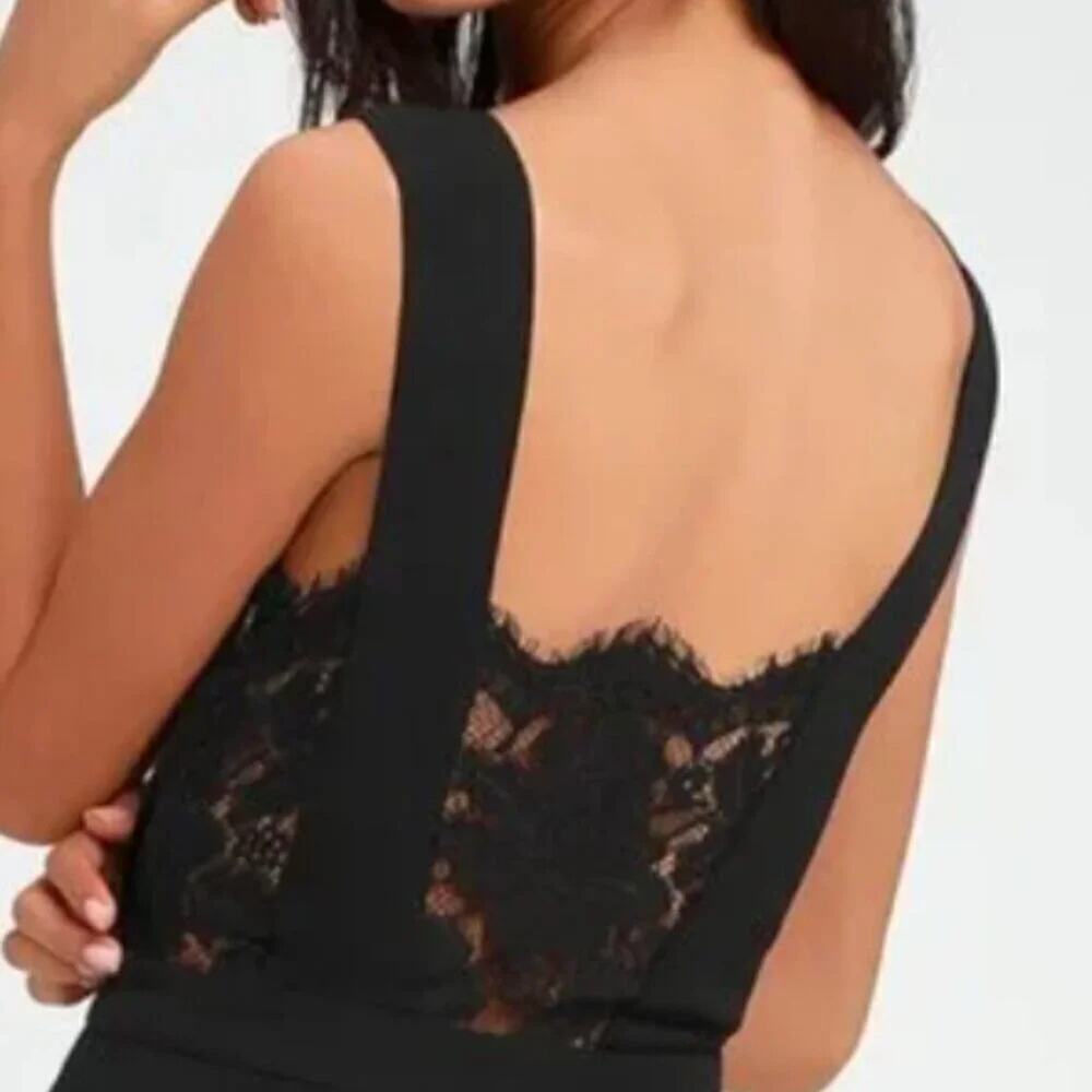 Lulus Kiska Black Lace Wide-Leg Jumpsuit Sz Medium Black #0316 - Picture 2 of 4